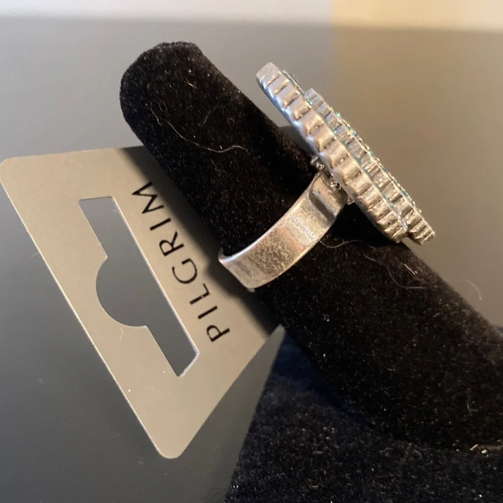 Pilgrim Silver ring with Turquoise and Gray Crystals adjustable